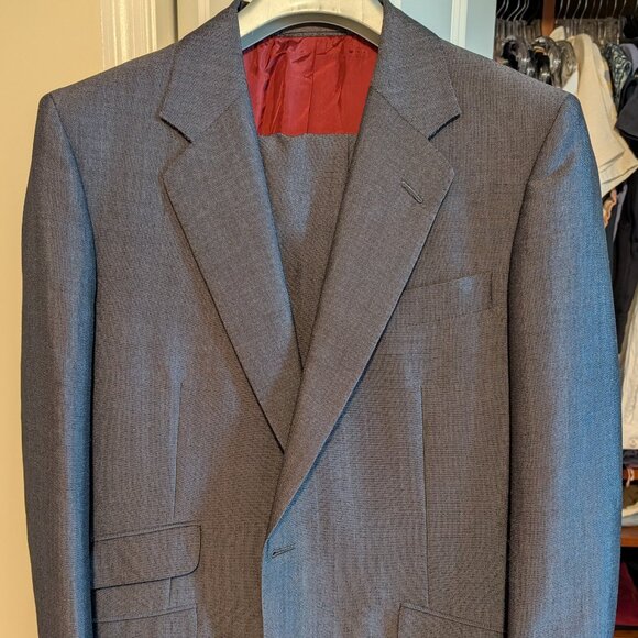 Huntsman Savile Row Hand Tailored Gray Nailhead Wool Suit Made in England US42R - Picture 1 of 10